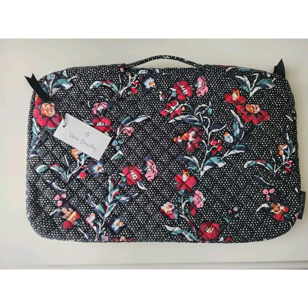 Vera Bradley Womens Perennials Noir Dot Laptop Organizer Bag‎ Floral Black Red